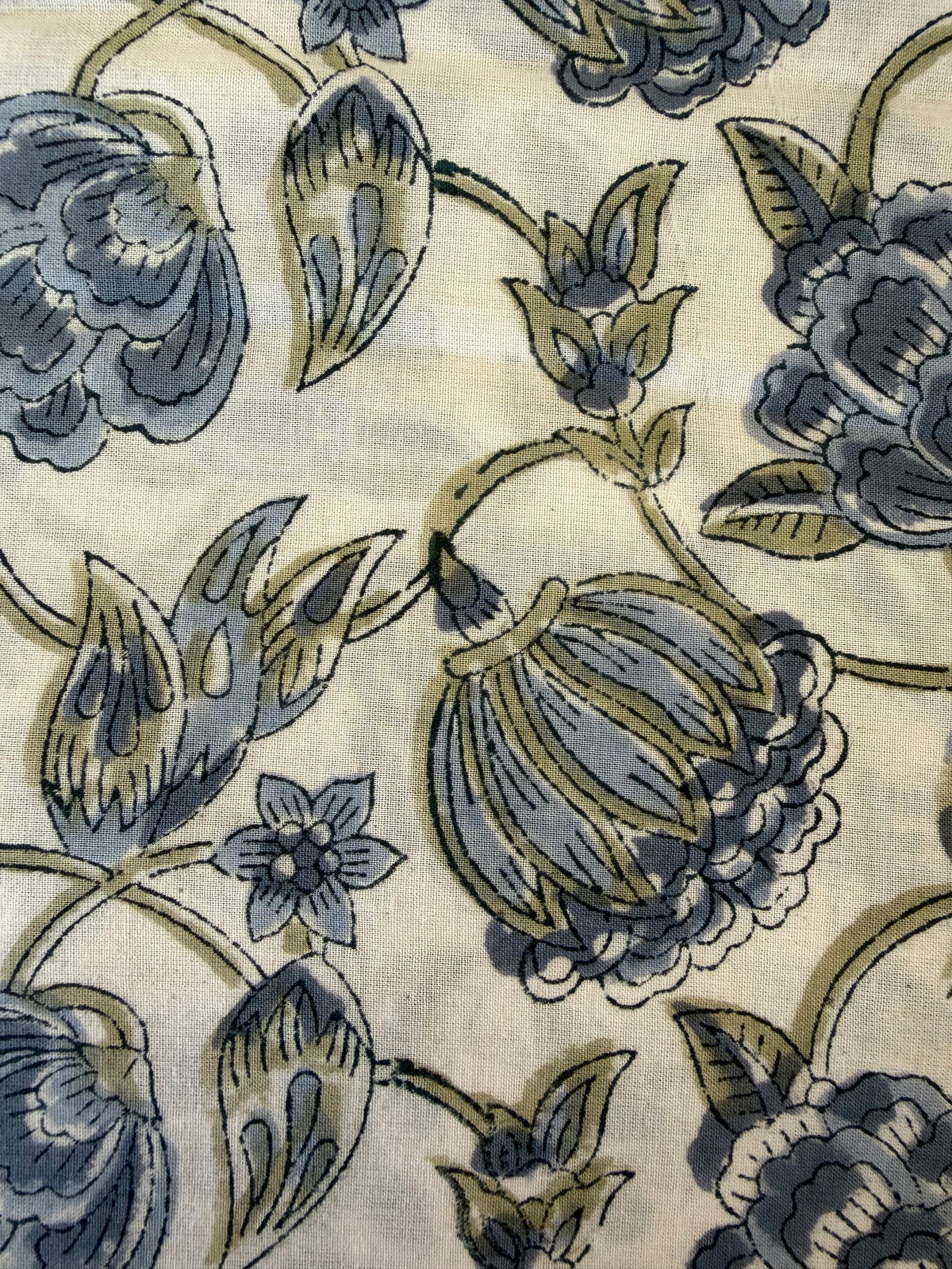 Block Print Cotton Fabric – Slate Blue Floral