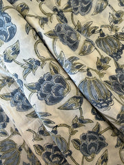 Block Print Cotton Fabric – Slate Blue Floral