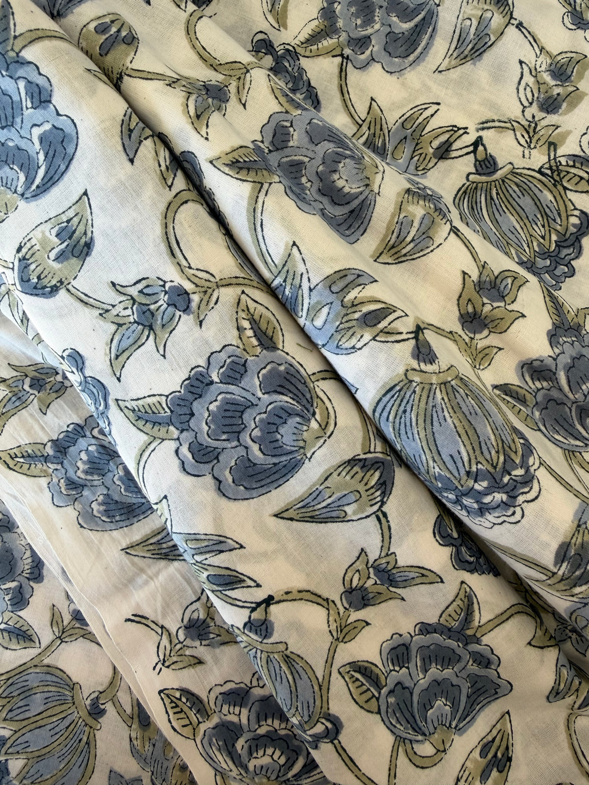 Block Print Cotton Fabric – Slate Blue Floral