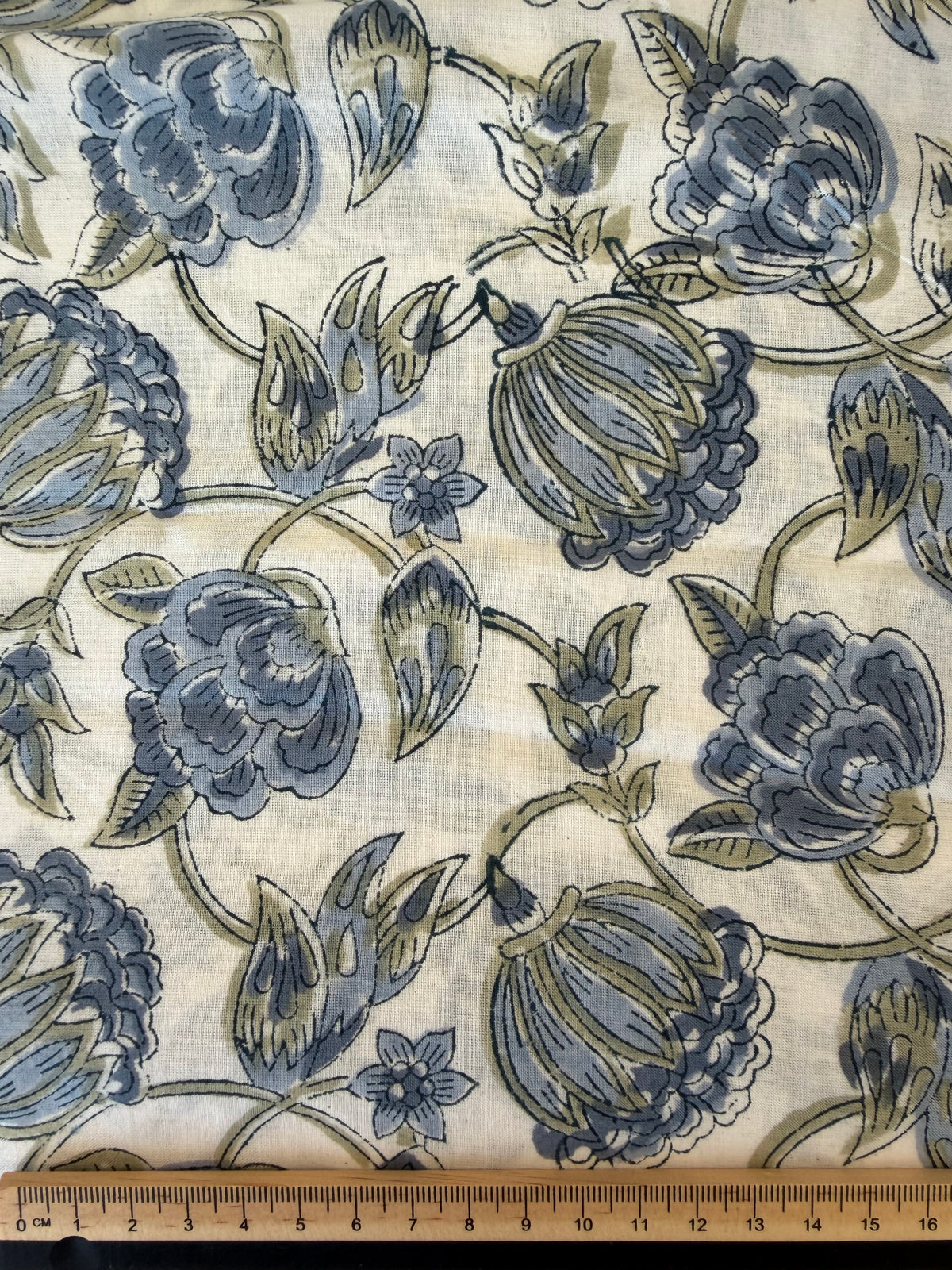 Block Print Cotton Fabric – Slate Blue Floral