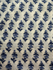 Block Print Cotton Fabric – Small Blue on White