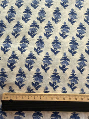 Block Print Cotton Fabric – Small Blue on White