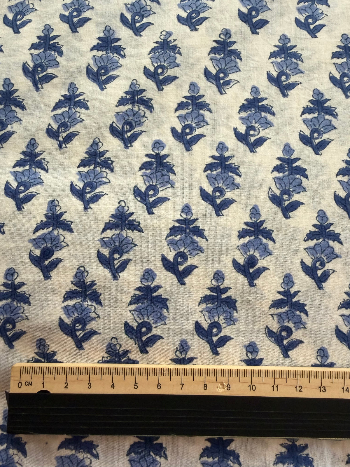 Block Print Cotton Fabric – Small Blue on White