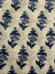 Block Print Cotton Fabric – Small Blue on White