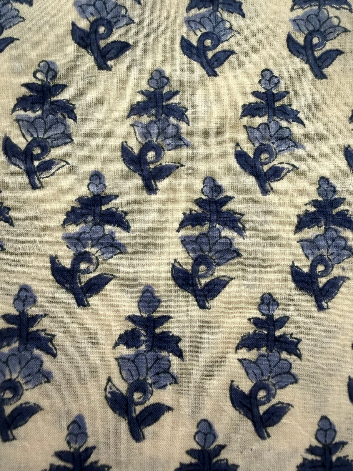 Block Print Cotton Fabric – Small Blue on White