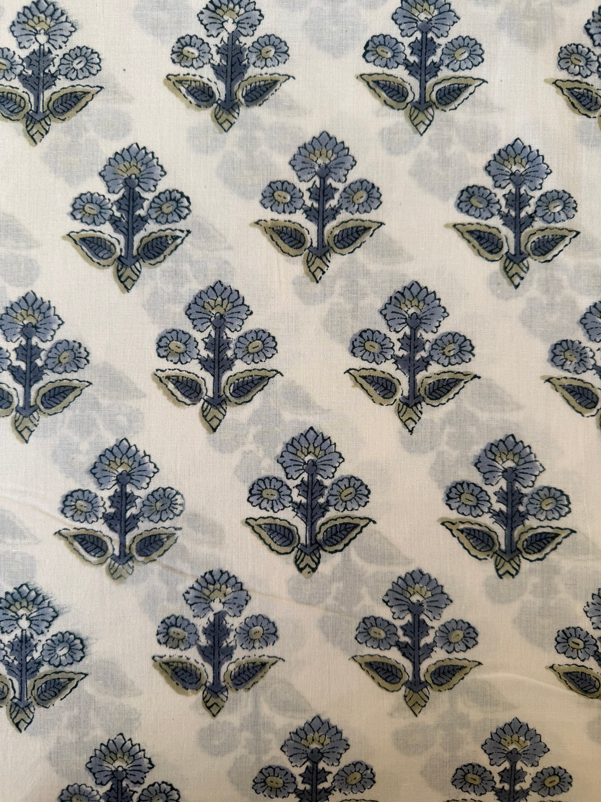 Block Print Cotton Fabric – Small Floral – Slate Blue
