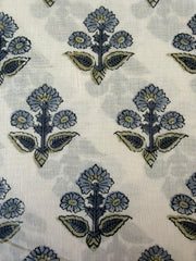 Block Print Cotton Fabric – Small Floral – Slate Blue