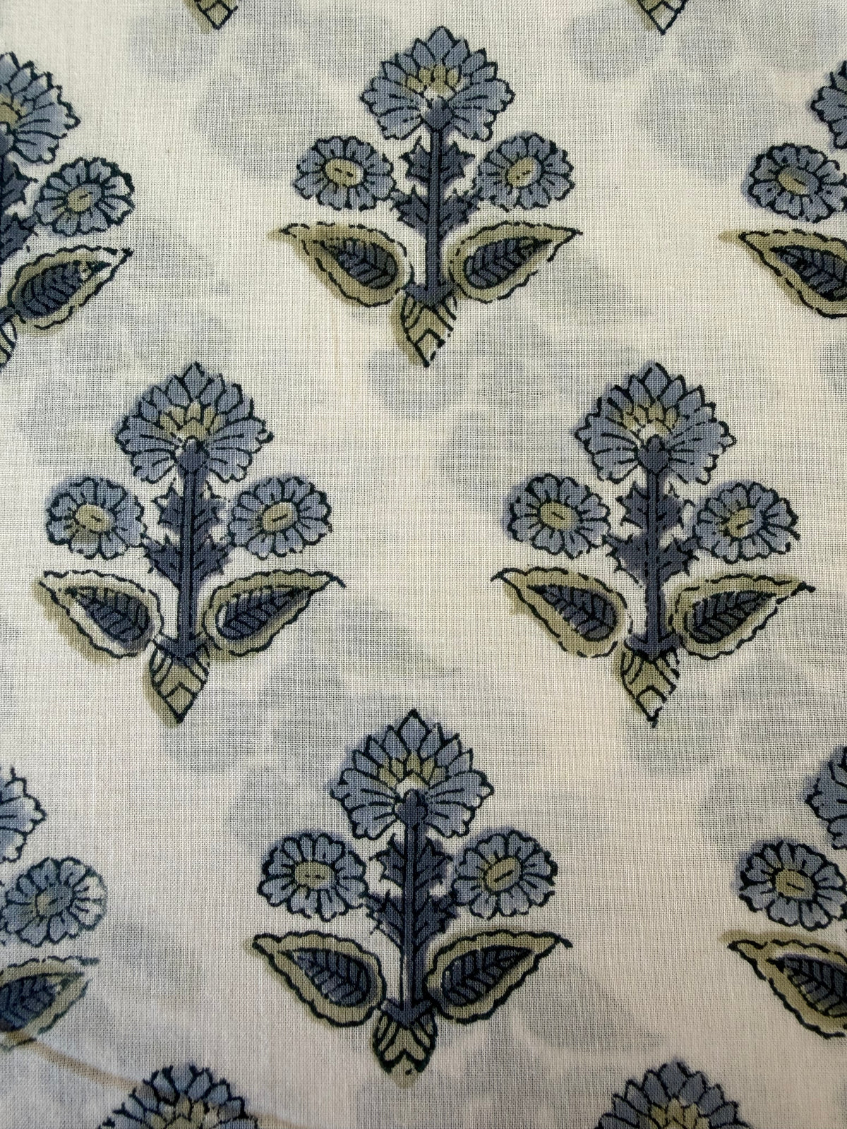Block Print Cotton Fabric – Small Floral – Slate Blue