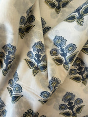 Block Print Cotton Fabric – Small Floral – Slate Blue