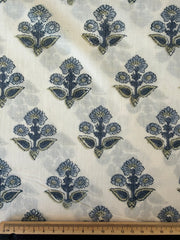 Block Print Cotton Fabric – Small Floral – Slate Blue