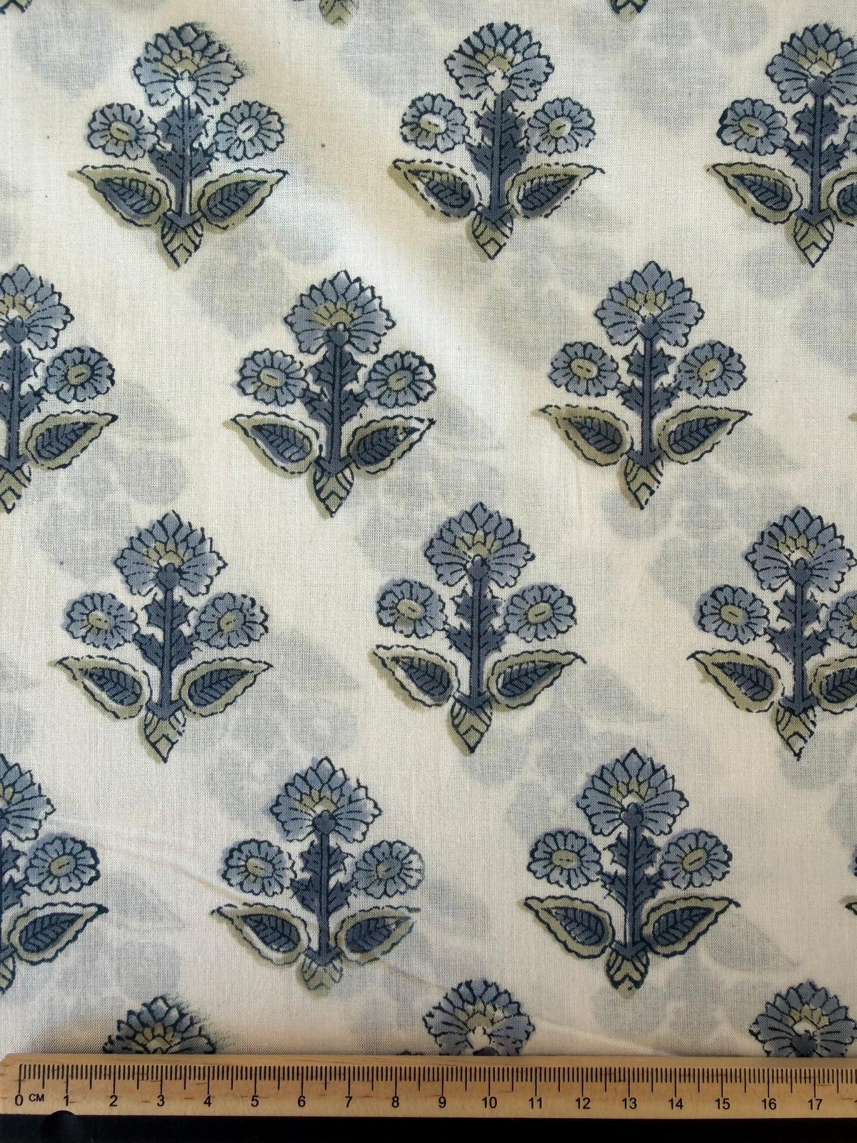 Block Print Cotton Fabric – Small Floral – Slate Blue