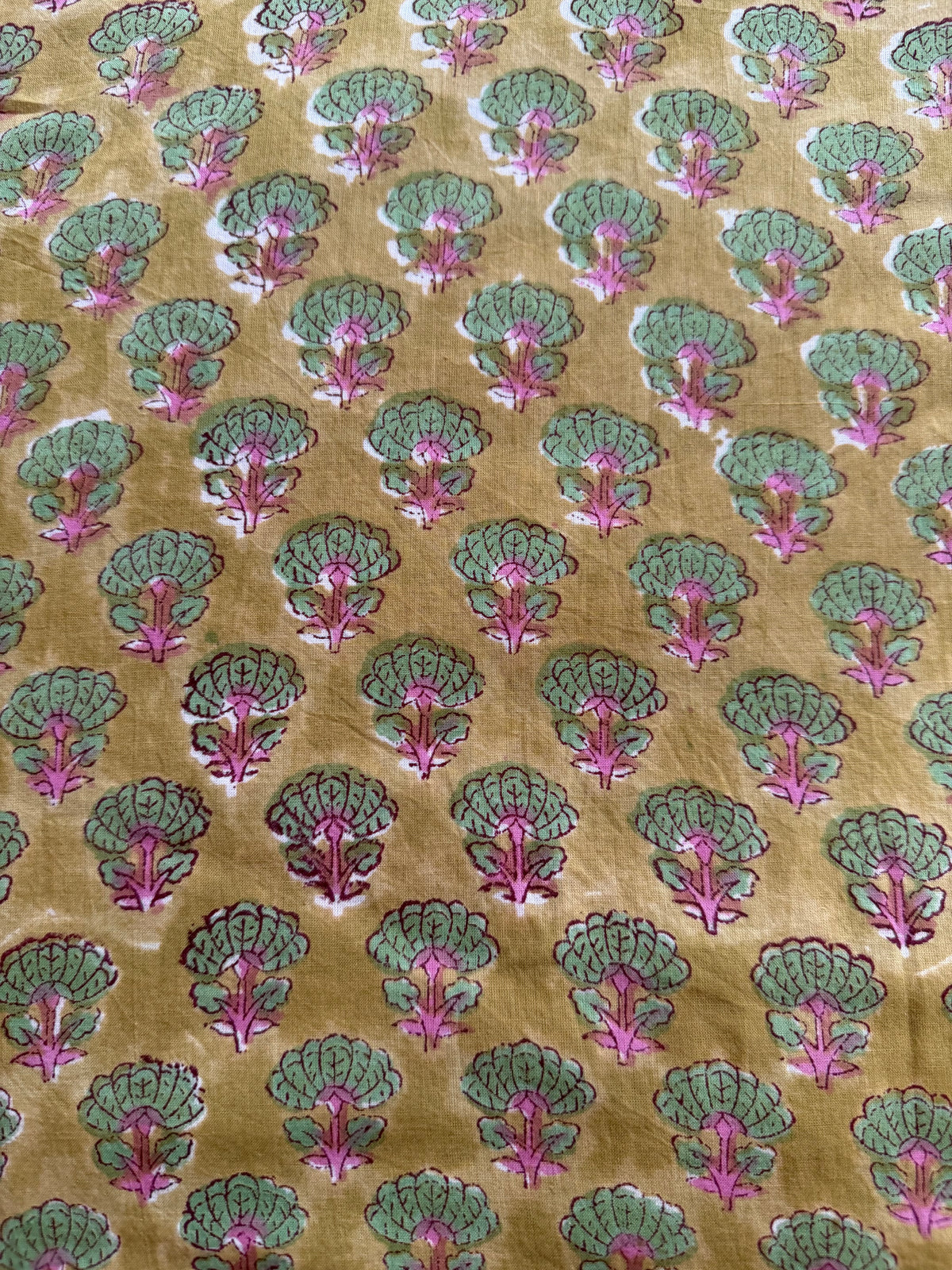 Block Print Cotton Fabric – Small Pink Green