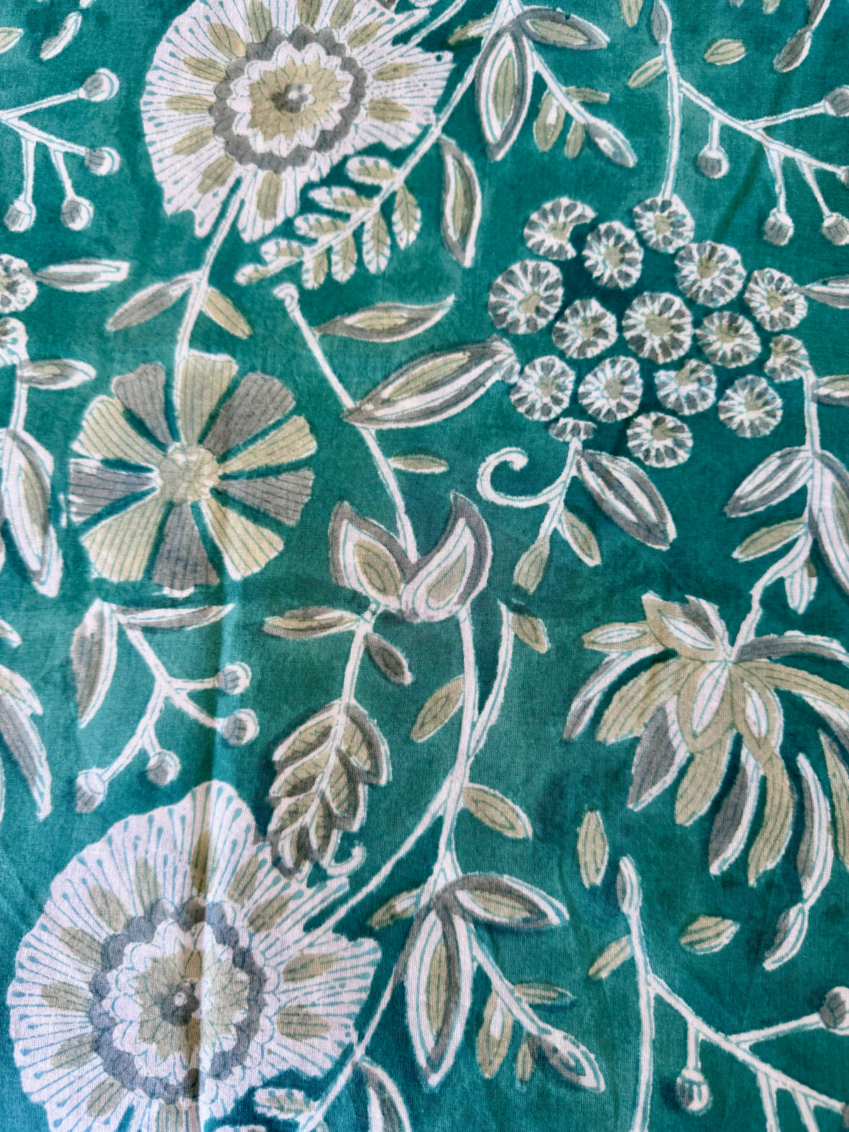 Block Print Cotton Fabric – Turquoise/Green Floral