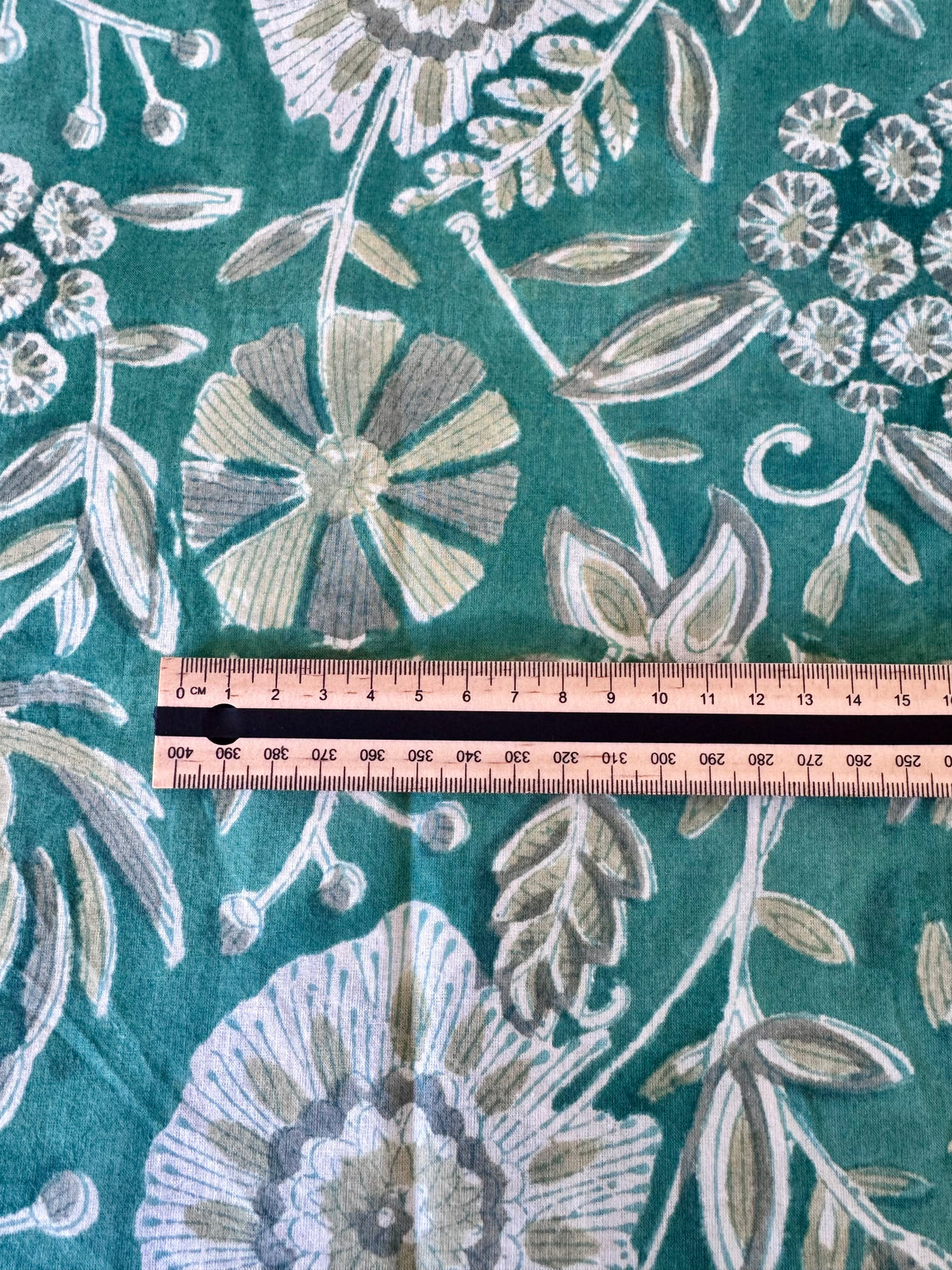 Block Print Cotton Fabric – Turquoise/Green Floral