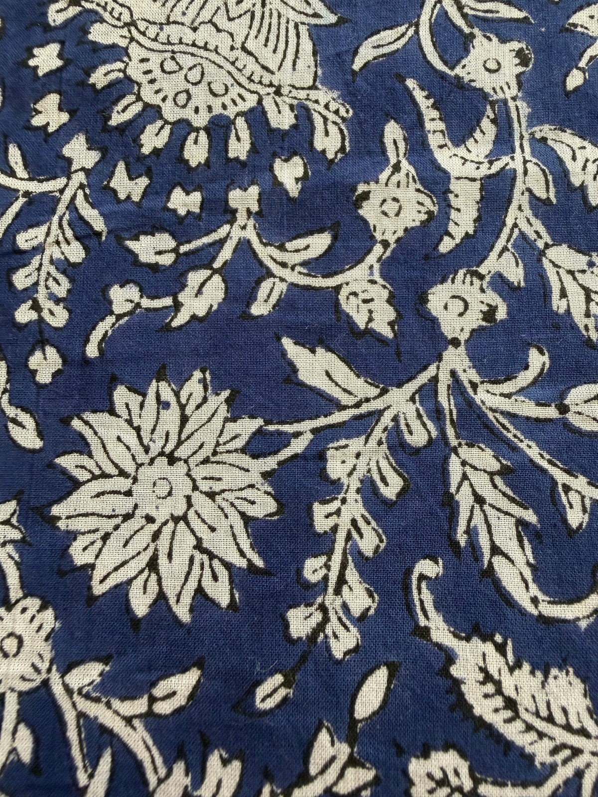 Block Print Cotton Fabric – White on Blue