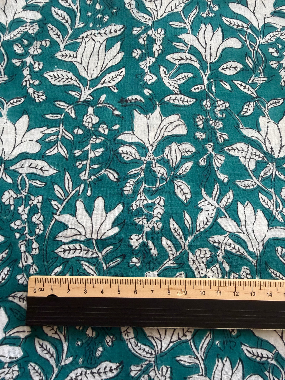 Block Print Cotton Fabric – White on Turquoise