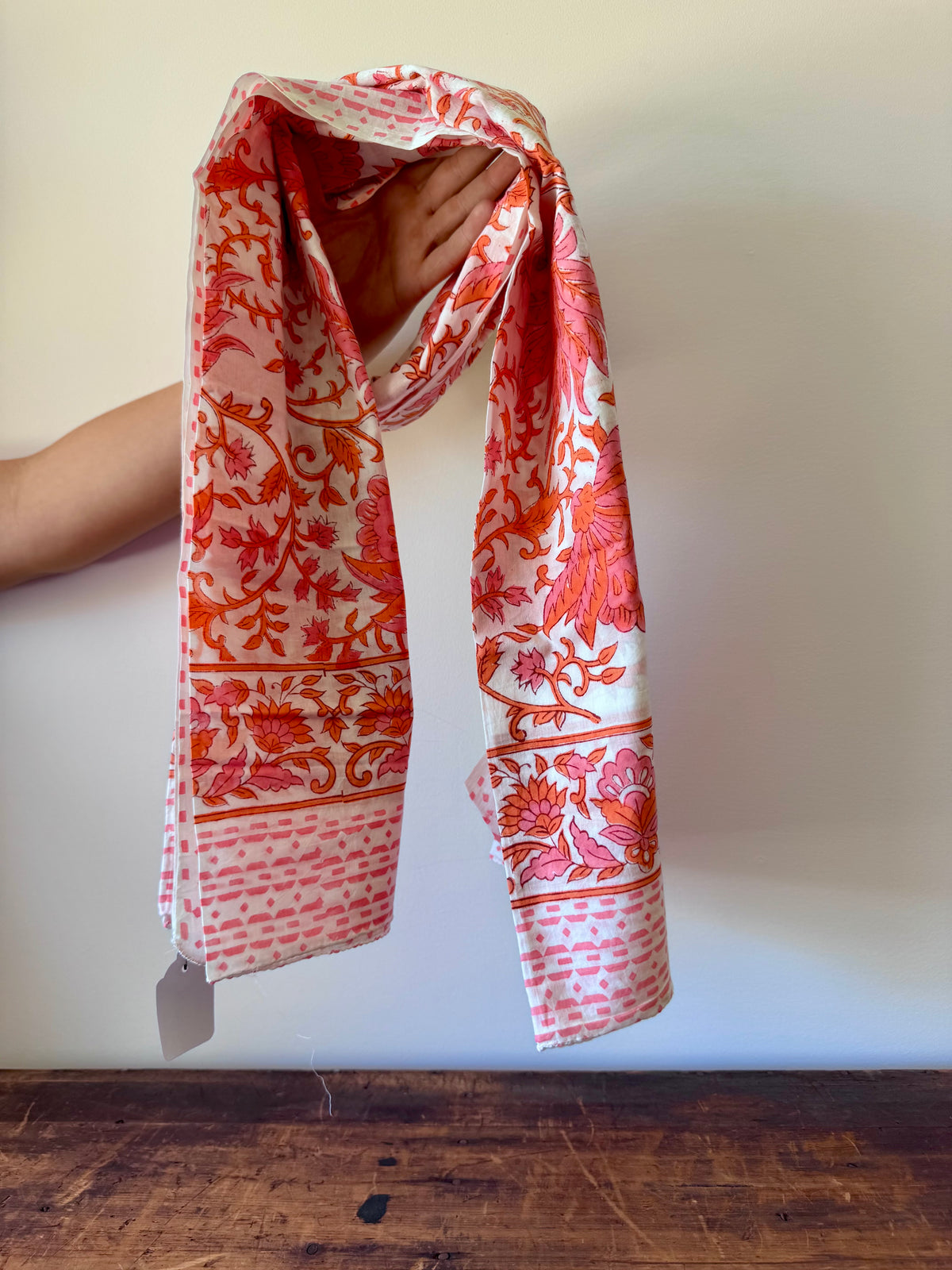 Block Print Cotton Sarong – Orange & Pink Floral
