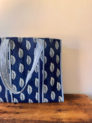 Block Print Cotton Tote Bag – Indigo Leaves