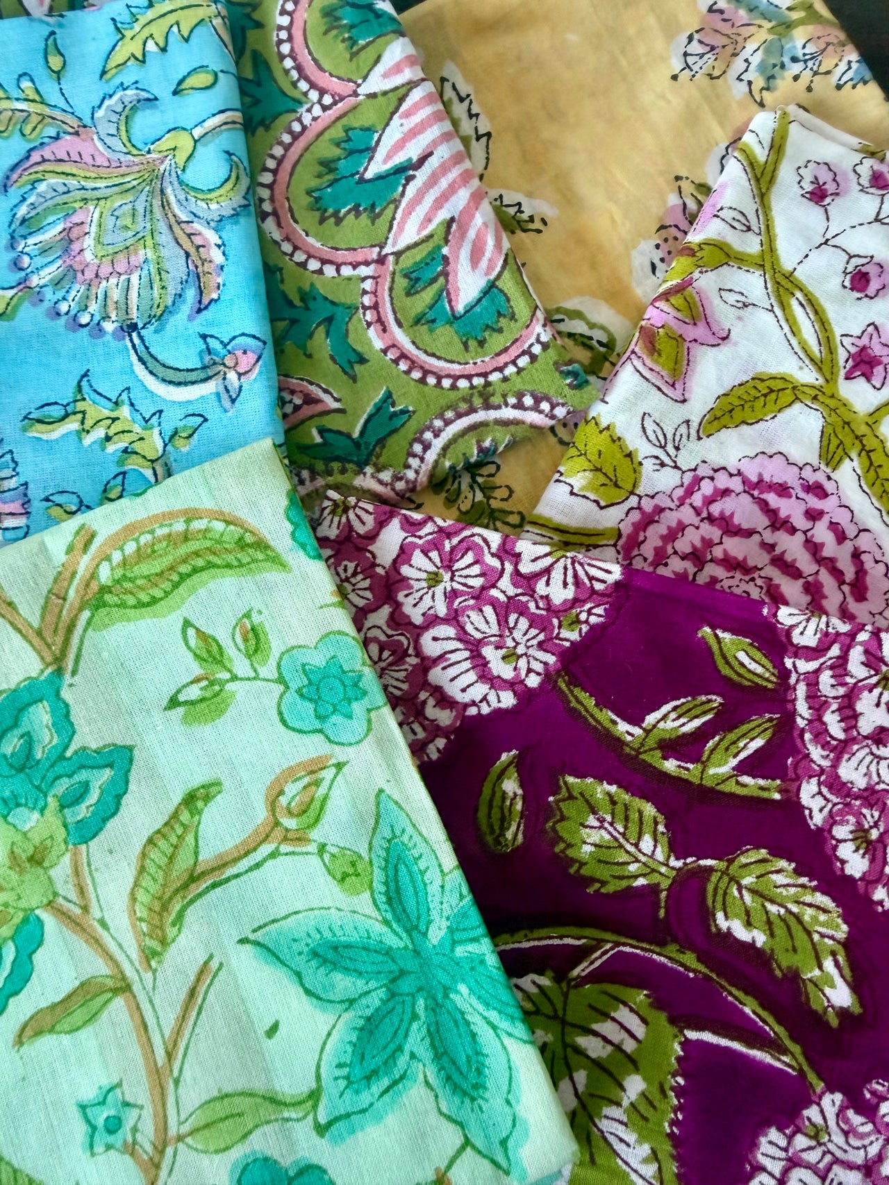 100% Cotton Block Print Fat Quarters - Floral Mix