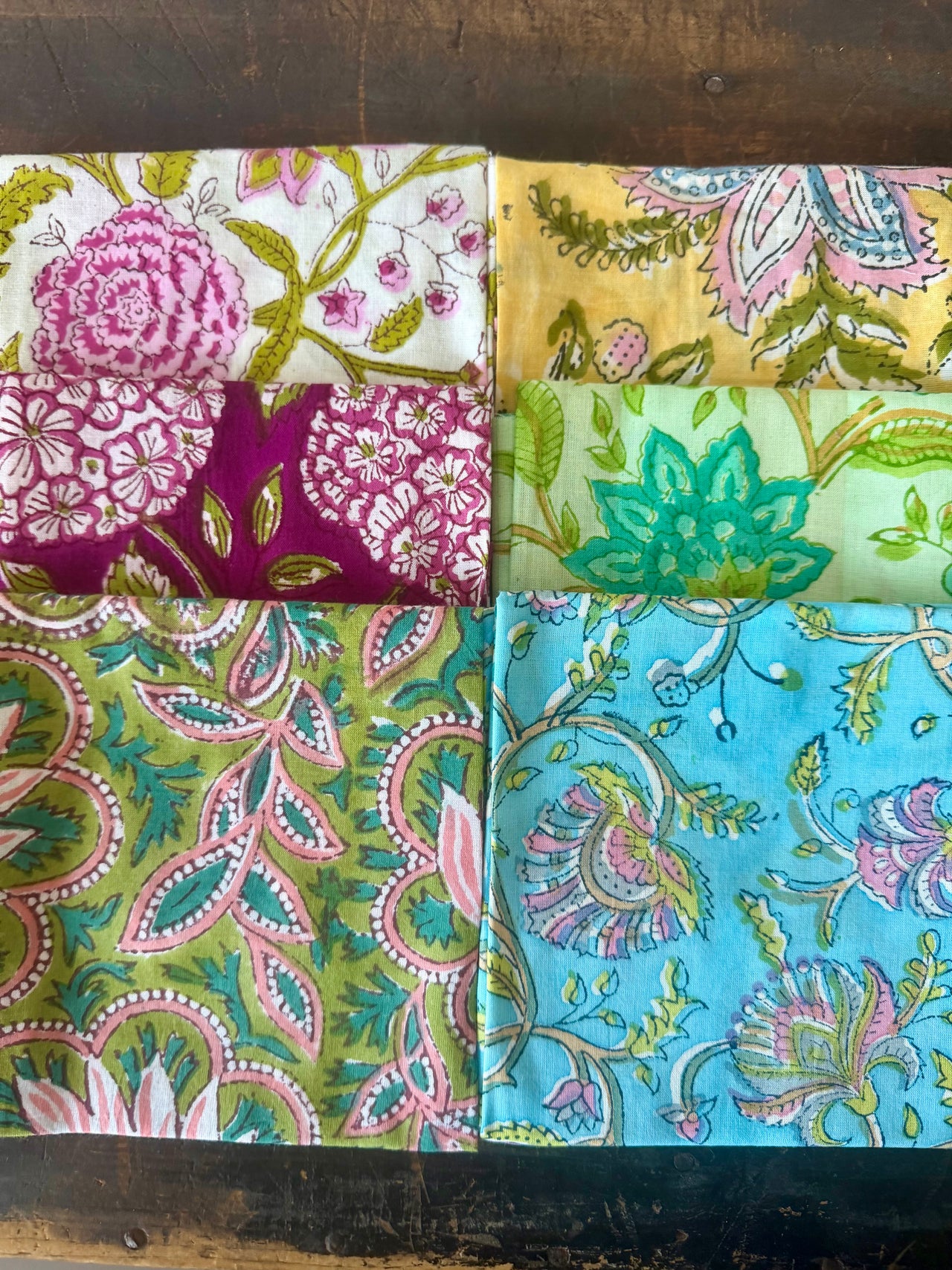 100% Cotton Block Print Fat Quarters - Floral Mix