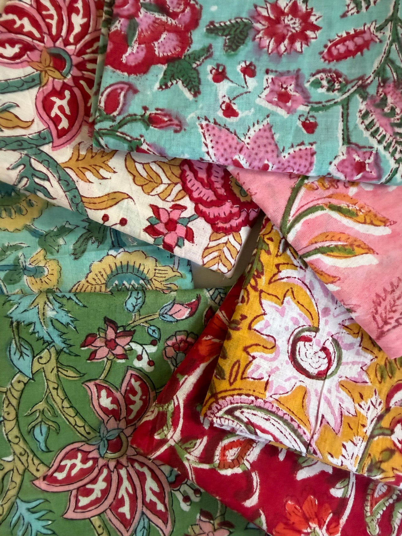 100% Cotton Block Print Fat Quarters -Bright Florals
