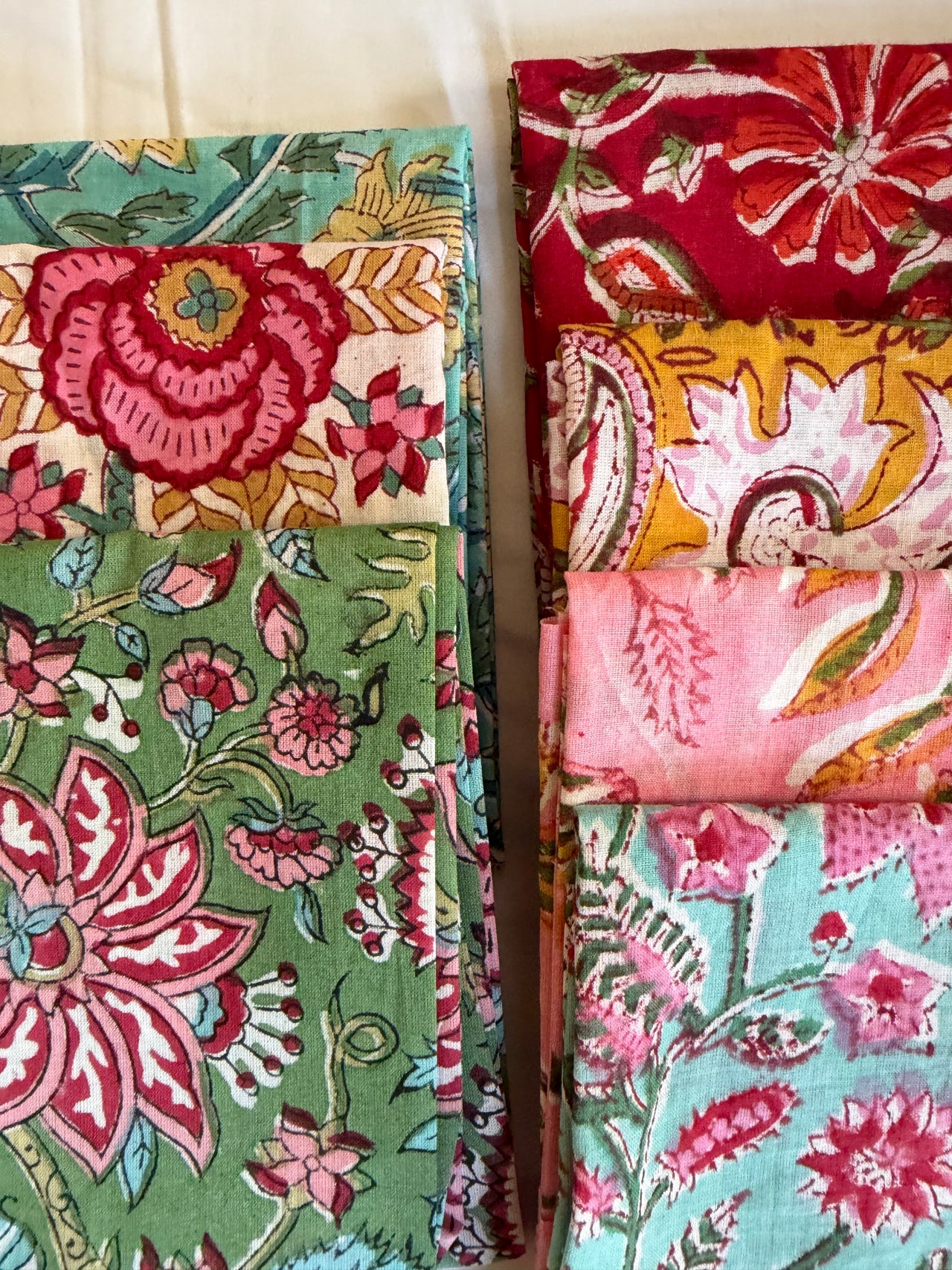 100% Cotton Block Print Fat Quarters -Bright Florals