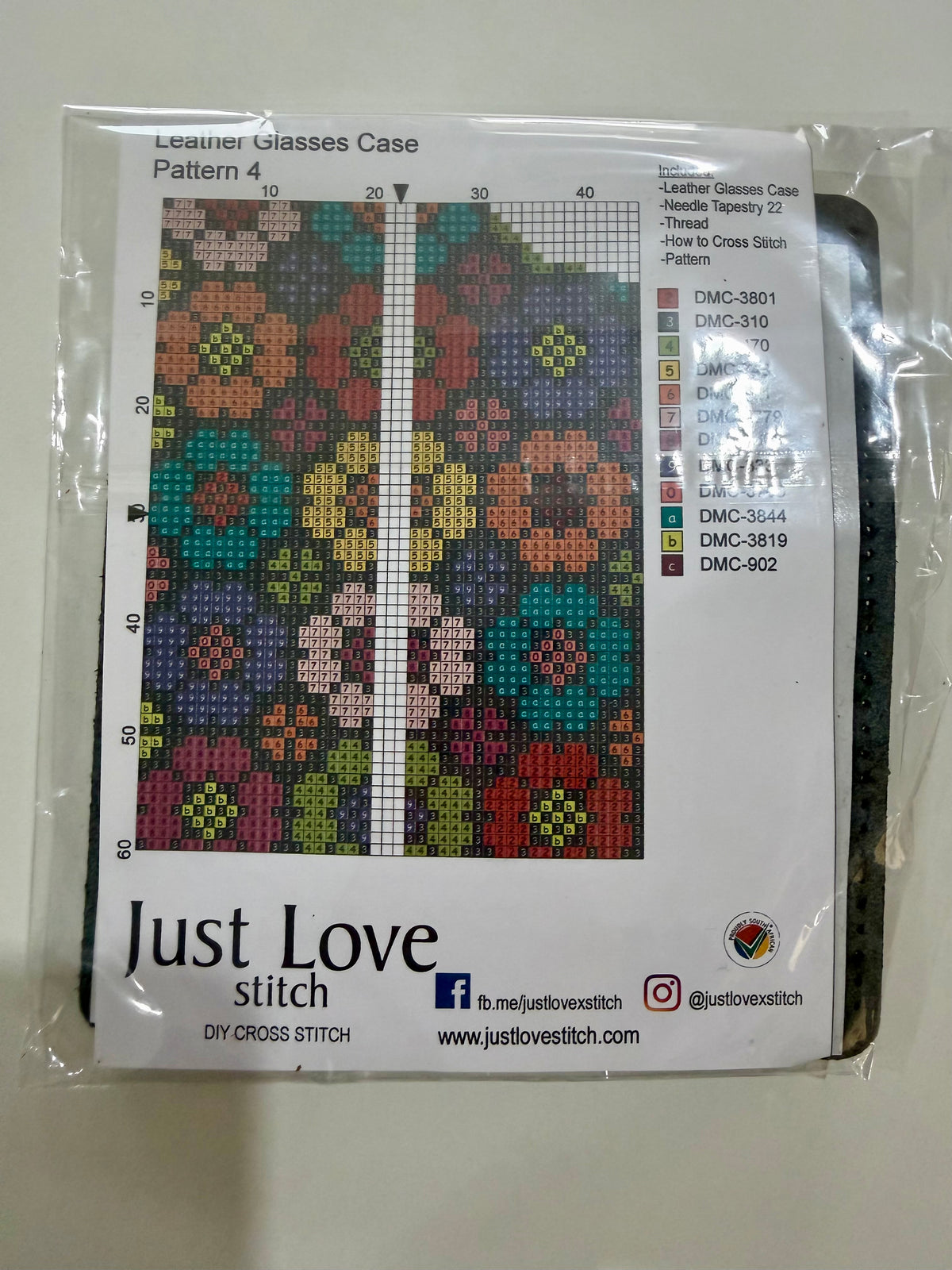 Cross – Stitch Kit – Black Leather Glasses Case – Multi – Colour Floral