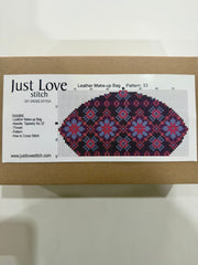 Cross – Stitch Kit – Black Leather Make – Up Bag – Pink & Purple