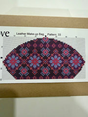 Cross – Stitch Kit – Black Leather Make – Up Bag – Pink & Purple