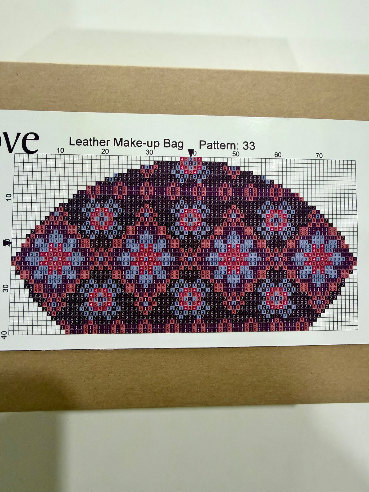 Cross – Stitch Kit – Black Leather Make – Up Bag – Pink & Purple