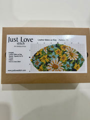 Cross – Stitch Kit – Black Leather Make – Up Bag – Yellow & Blue Floral