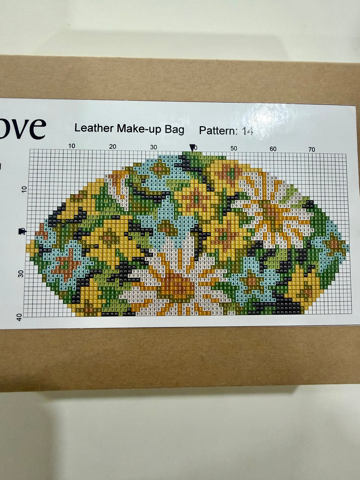 Cross – Stitch Kit – Black Leather Make – Up Bag – Yellow & Blue Floral