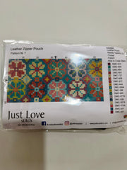 Cross – Stitch Kit – Black Leather Zipper Pouch – Floral Pattern
