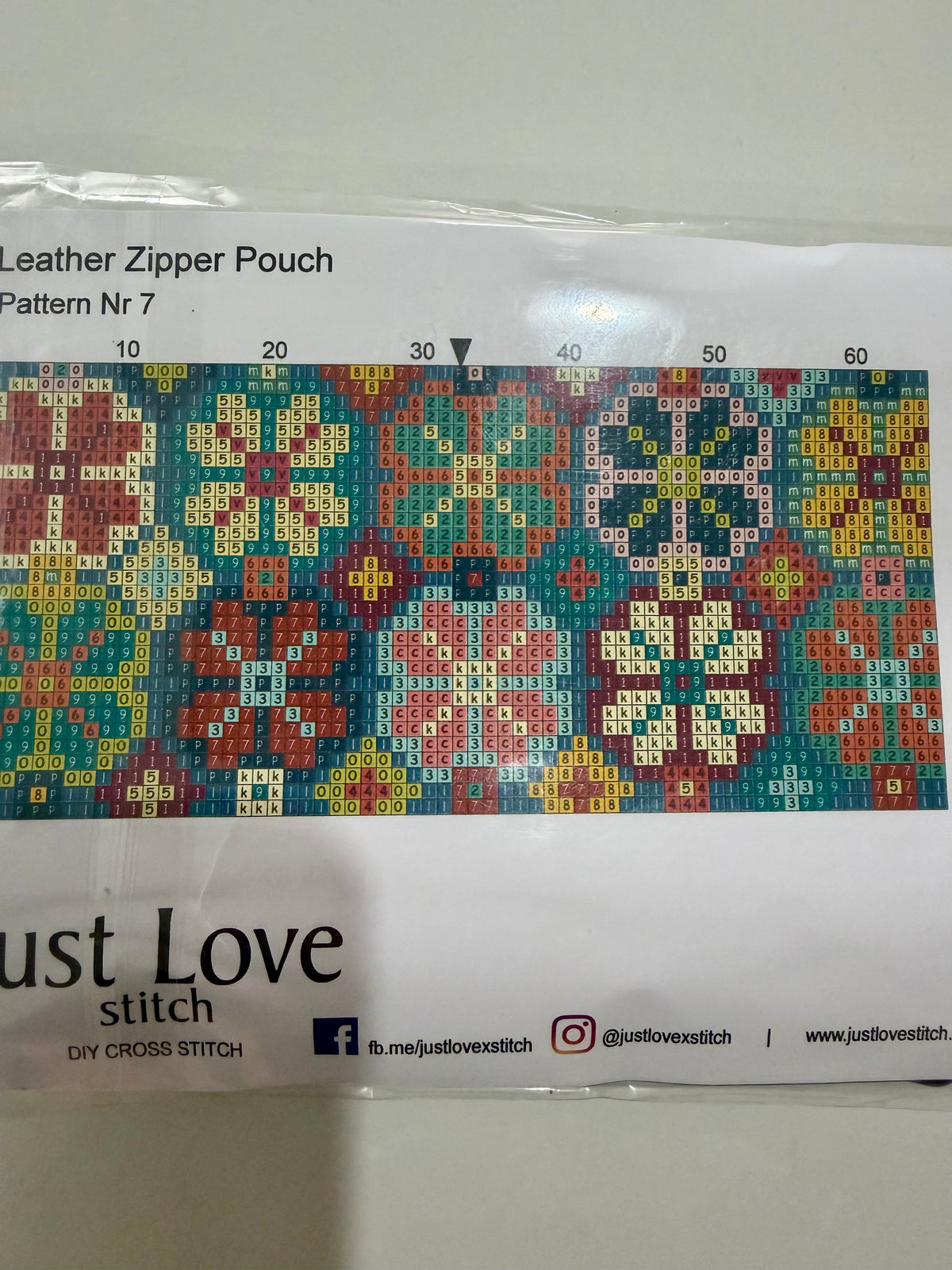 Cross – Stitch Kit – Black Leather Zipper Pouch – Floral Pattern