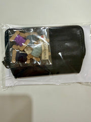 Cross – Stitch Kit – Black Leather Zipper Pouch – Turquoise & Purple Pattern