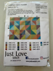 Cross – Stitch Kit – Tan Leather Card Holder – Multi – Coloured Pattern