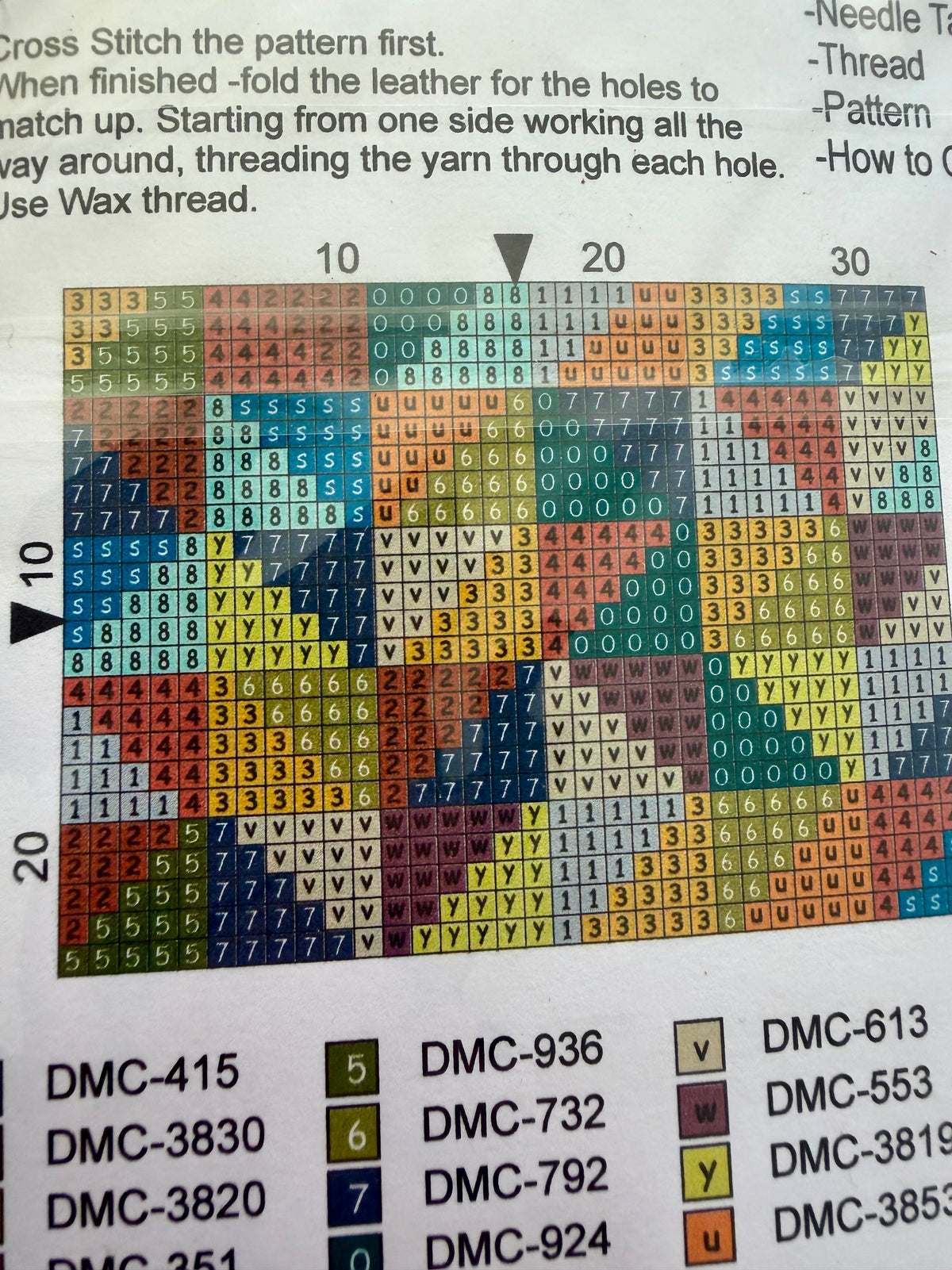 Cross – Stitch Kit – Tan Leather Card Holder – Multi – Coloured Pattern