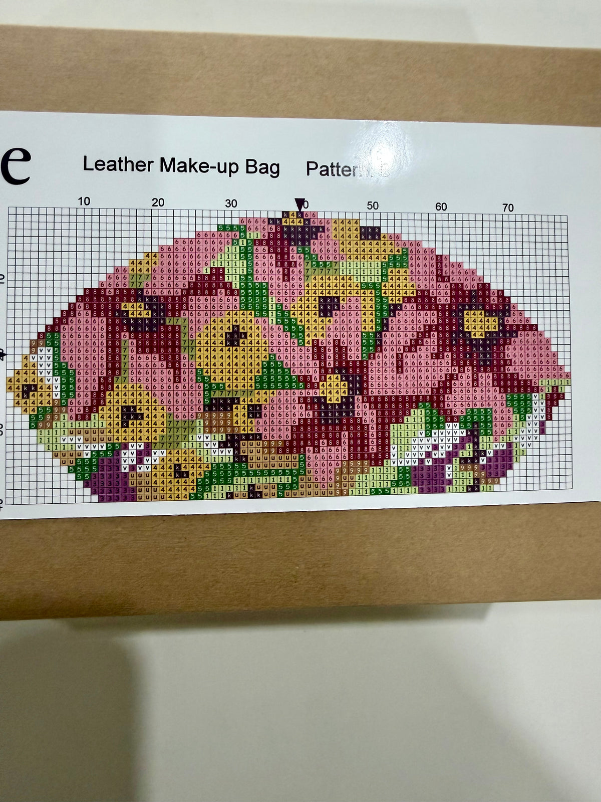 Cross – Stitch Kit – Tan Leather Make – Up Bag – Pink Floral