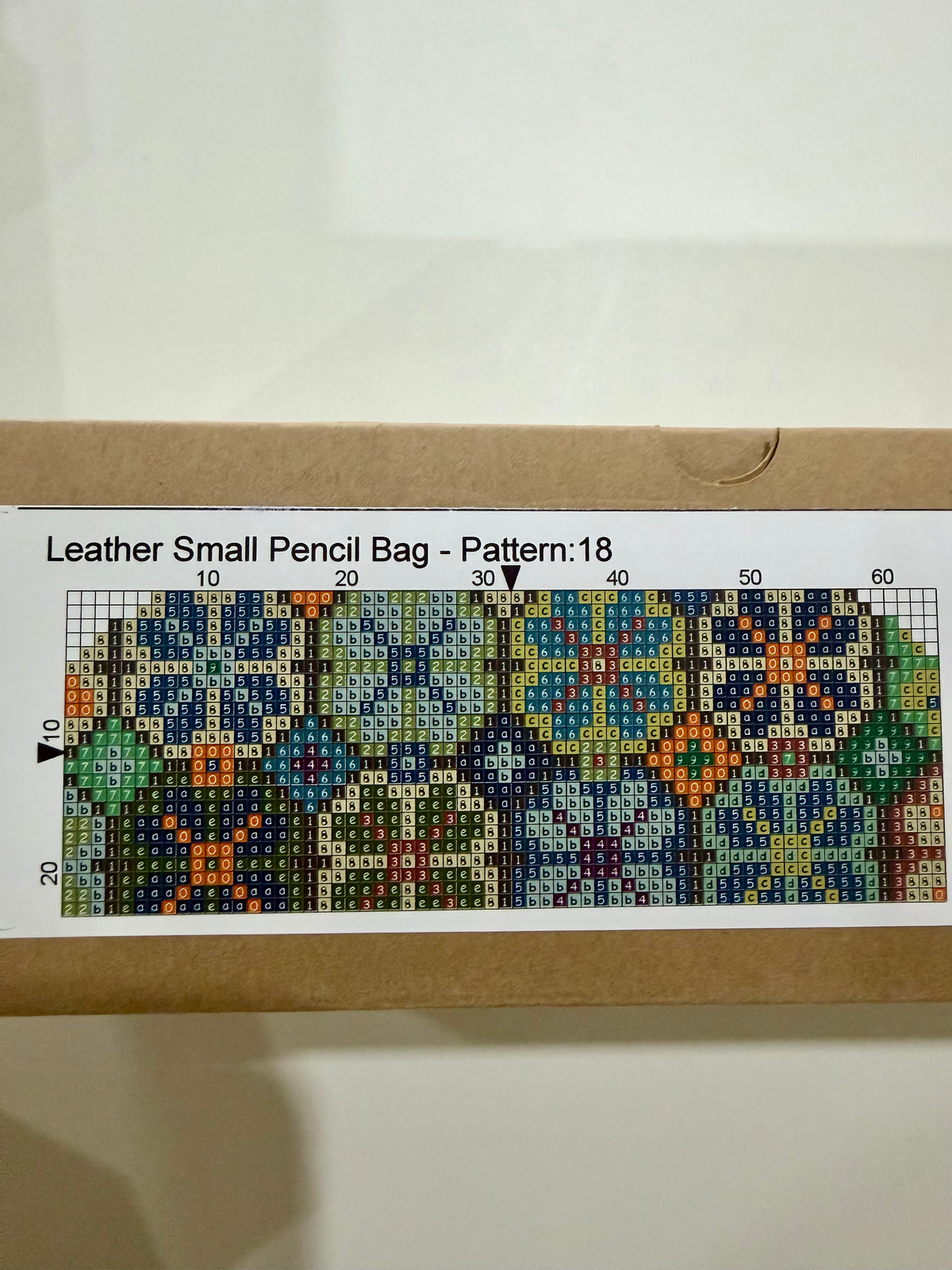 Cross – Stitch Kit – Tan Leather Pencil Case – Blue & Turquoise Pattern