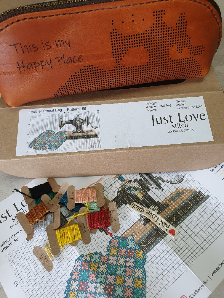 Cross – Stitch Kit – Tan Leather Pencil Case – Love Quilting