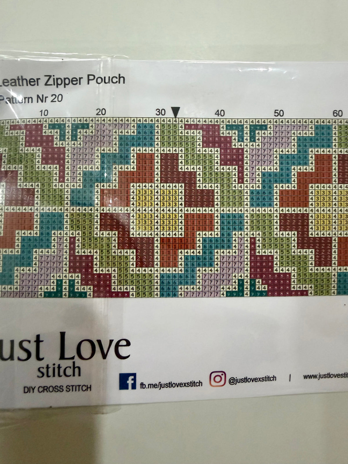 Cross – Stitch Kit – Tan Leather Zipper Pouch – Multi – Colour Pattern