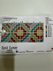 Cross – Stitch Kit – Tan Leather Zipper Pouch – Multi – Colour Pattern