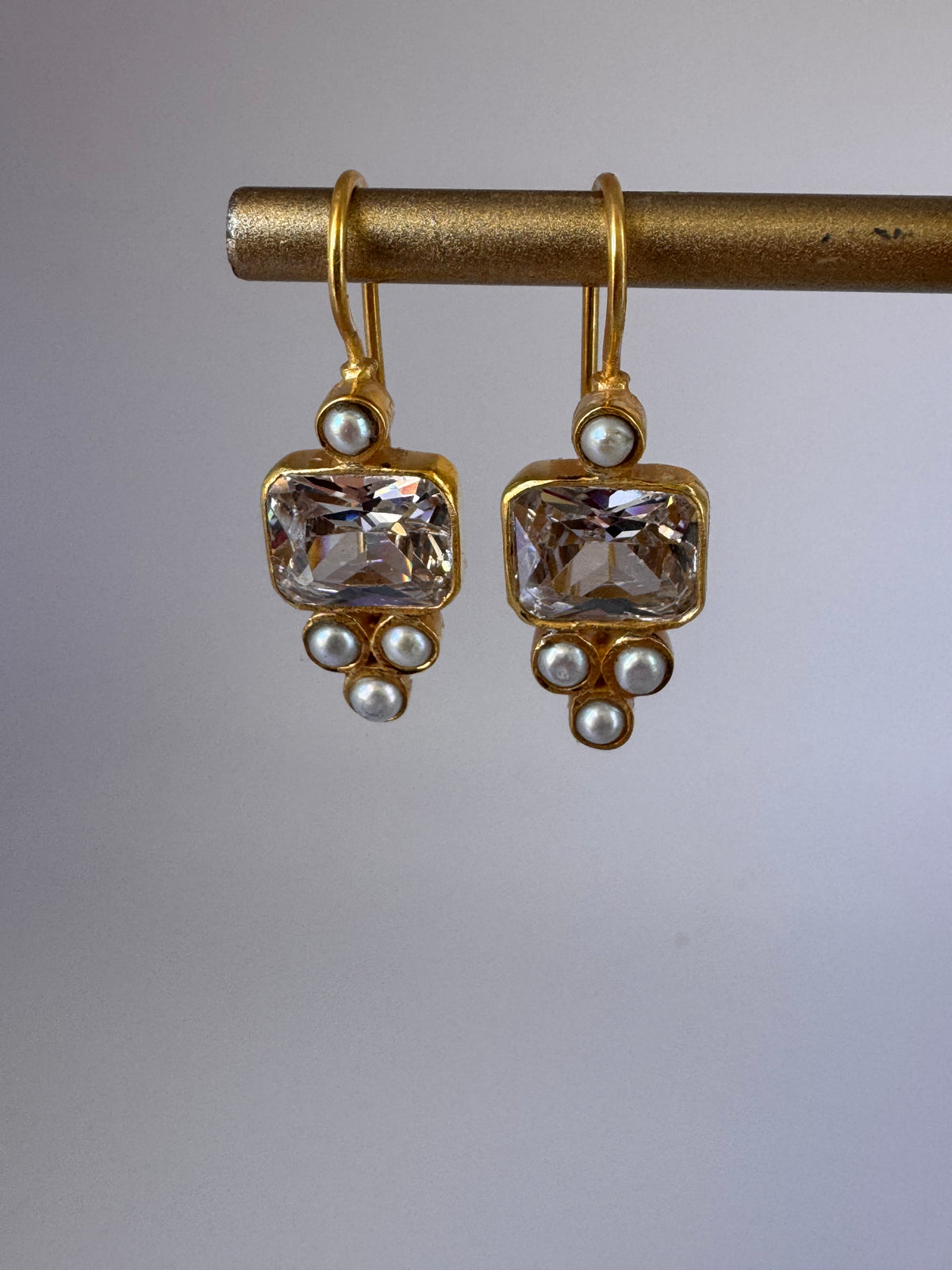 Crystal Pearl Square Earrings