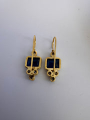 Dark Blue Quartz Pearl Square Earrings