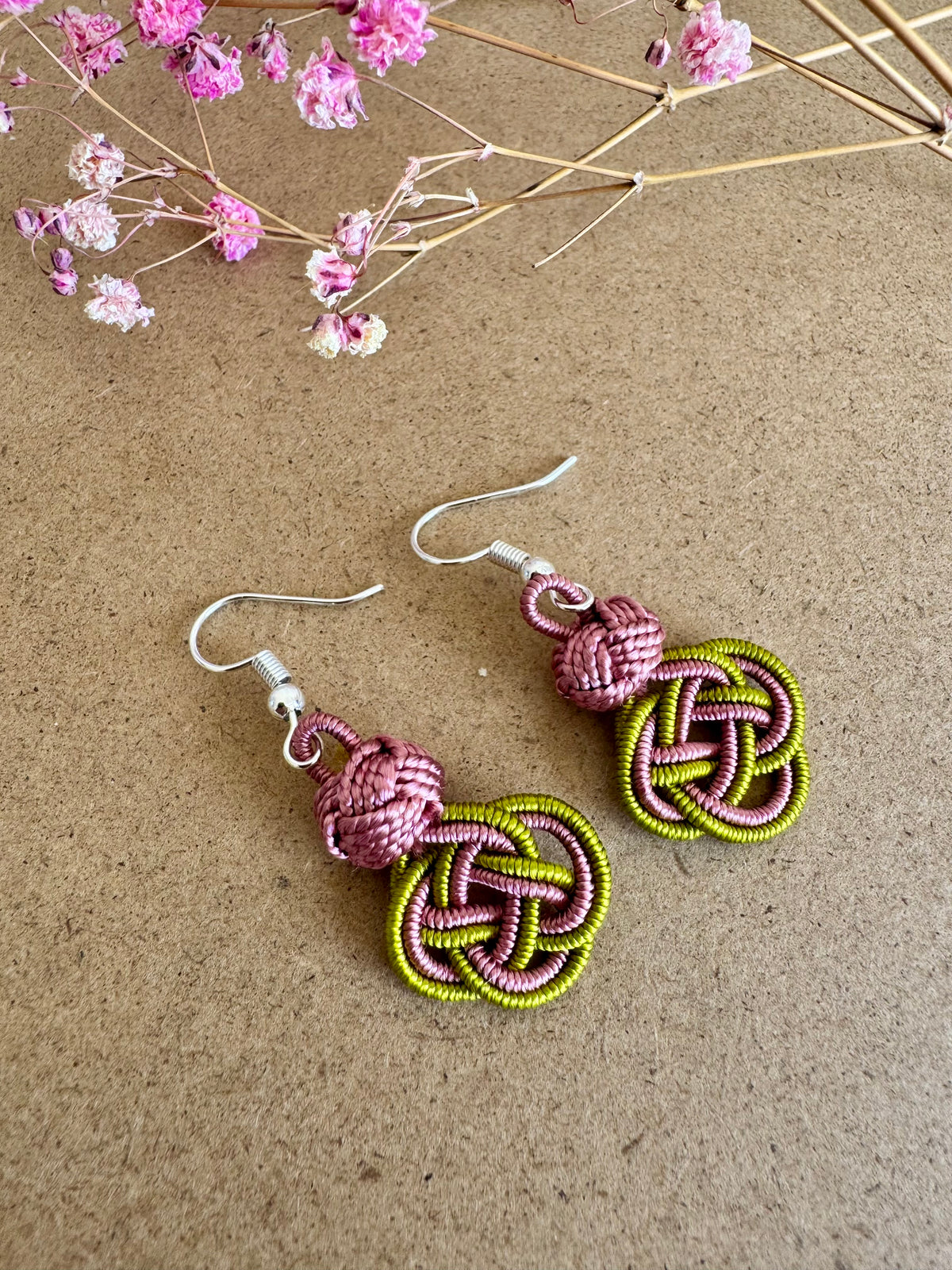 Green Pink Knot Earrings – EM002
