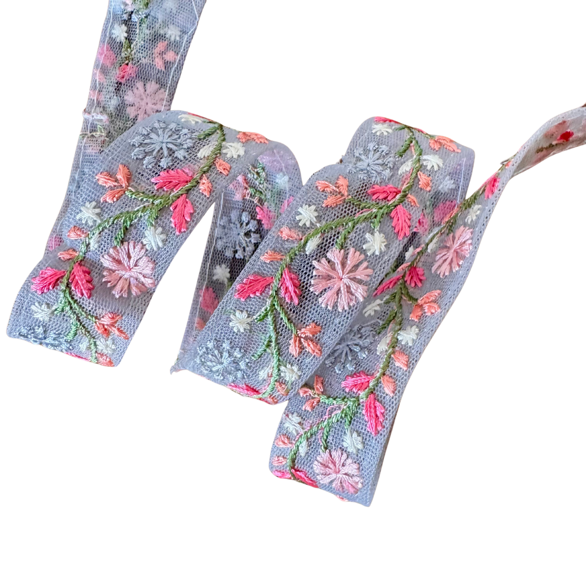 Grey Narrow Floral Ribbon