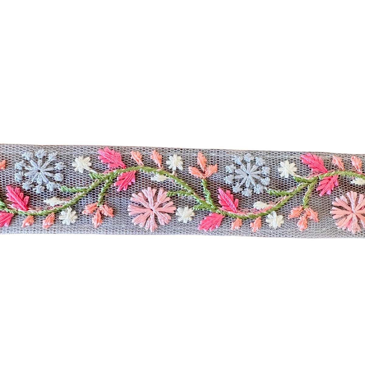 Grey Narrow Floral Ribbon