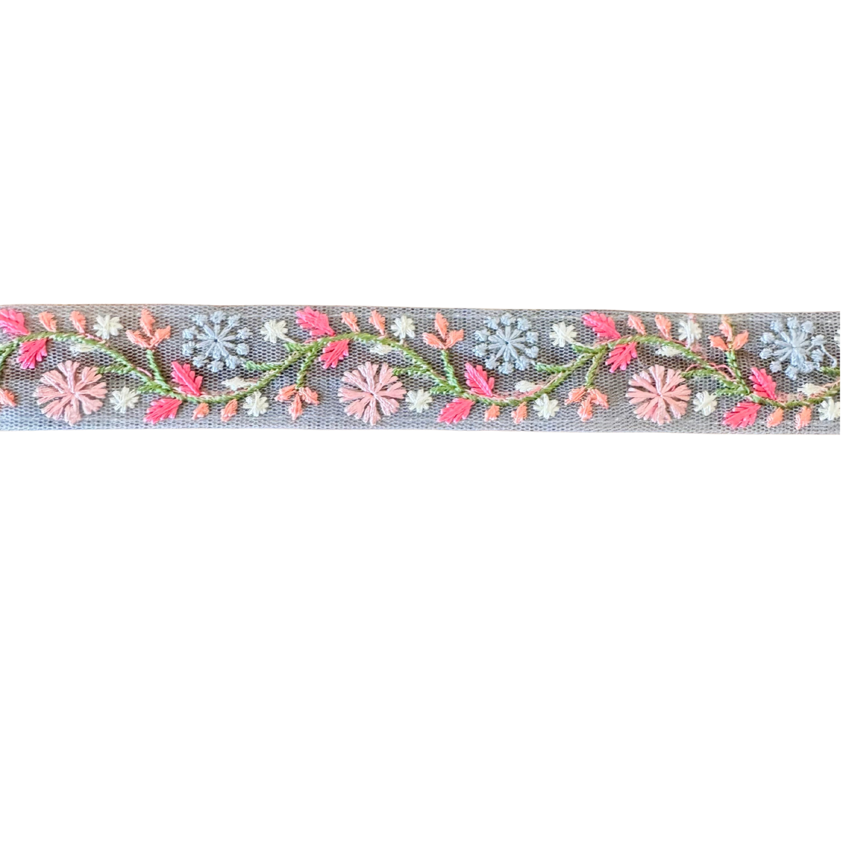 Grey Narrow Floral Ribbon