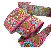 Hot Pink Ribbon With Beige & Turquoise Ribbon