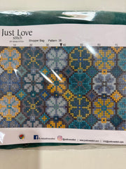 Just Love Stitch – Cross Stitch Tote Bag – Blue & Turquoise Floral